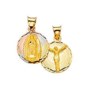 14K Tri-Color Double Side Religious Stamp Pendant