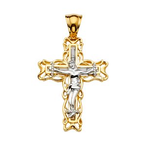 14K 2Tone CZ Crucufix Cross Pendant