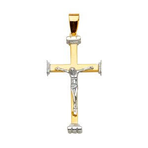 14K 2Tone Crucifix Cross Pendant