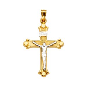 14K 2Tone Crucifix Cross Pendant