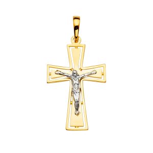 14K 2Tone Crucifix Cross Pendant