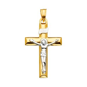 14K 2Tone Crucifix Cross Pendant