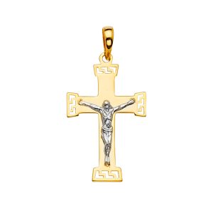 14K 2Tone Crucifix Cross Pendant