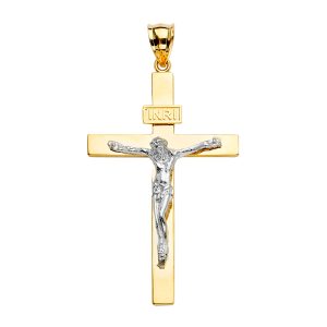 14K 2Tone Crucifix Cross Pendant