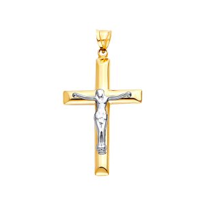 14K 2Tone Hollow Cross with Jesus