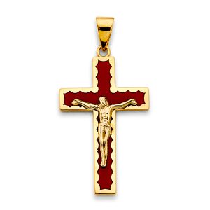 14K Yellow Enamel Cross Pendant