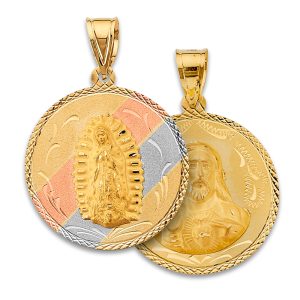 14K Tri-Color Double Side Religious Stamp Pendant