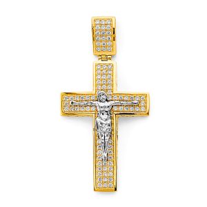 14K 2Tone CZ Crucufix Cross Pendant