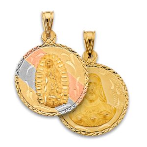 14K Tri-Color Double Side Religious Stamp Pendant