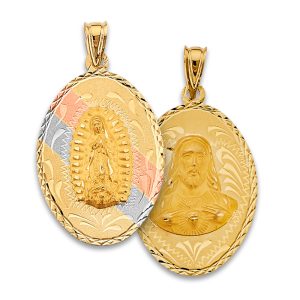 14K Tri-Color Double Side Religious Stamp Pendant