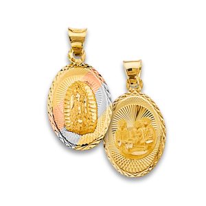 14K Tri-Color Double Side Religious Stamp Pendant