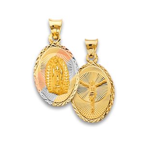 14K Tri-Color Double Side Religious Stamp Pendant