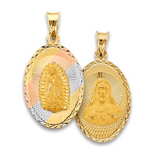 14K Tri-Color Double Side Religious Stamp Pendant