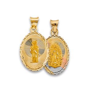 14K Tri-Color Double Side Religious Stamp Pendant