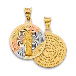 14K Tri-Color Double Side Religious Stamp Pendant