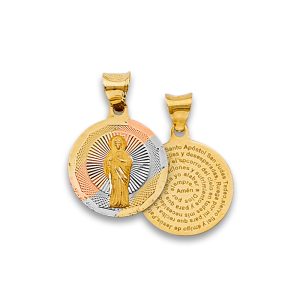 14K Tri-Color Double Side Religious Stamp Pendant