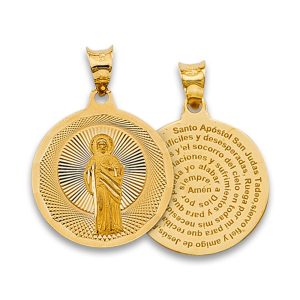 14K Tri-Color Double Side Religious Stamp Pendant