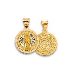 14K Tri-Color Double Side Religious Stamp Pendant