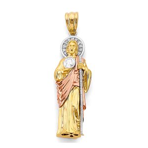 14K Tri-Color CZ St. Jude Thaddues 3D Pendant