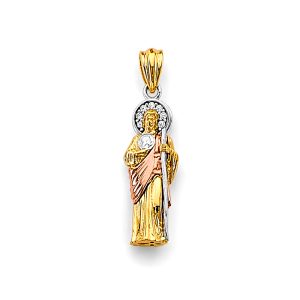 14K Tri-Color CZ St. Jude Thaddues 3D Pendant