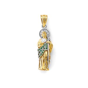 14K 2Tone CZ St. Jude Thaddues 3D Pendant