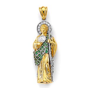 14K 2Tone CZ St. Jude Thaddues 3D Pendant