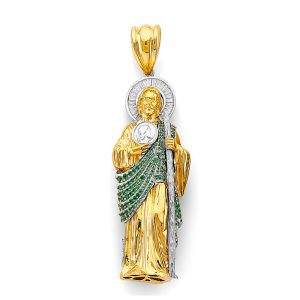 14K 2Tone CZ St. Jude Thaddues 3D Pendant