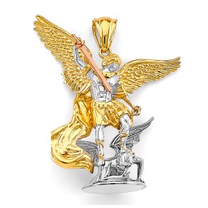 14K Tri-Color St. Michael 3D Pendant