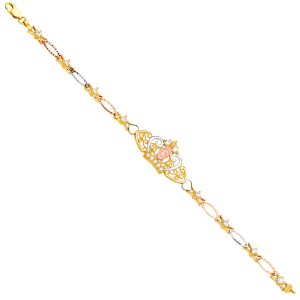 14k Gold Tri-Color Guadalupe Crown CZ Bracelet