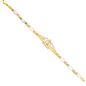 14k Gold Tri-Color Guadalupe Crown CZ Bracelet