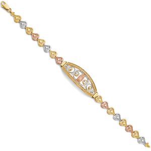 14k Gold Tri-Color Guadalupe Crown ID Bracelet