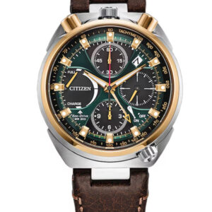 Citizen Promaster Tsuno Chronograph Eco-Drive Green Dial Leather Strap Men’s Watch AV0104-06W
