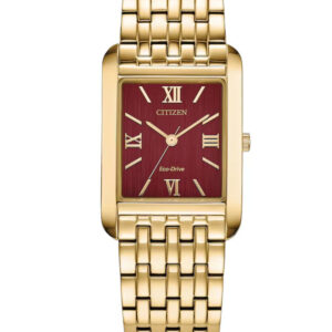 Citizen Dress Classic Eco-Drive Red Dial Gold-Tone Stainless Steel Men’s Watch BJ6572-54X