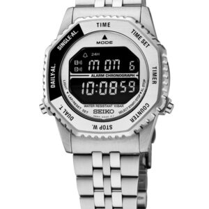 Seiko Digital Quartz Silver Dial Stainless Steel Watch HFL002