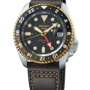 Seiko 5 Sports SKX GMT Automatic Black Dial Brown Leather Strap Watch SSK036